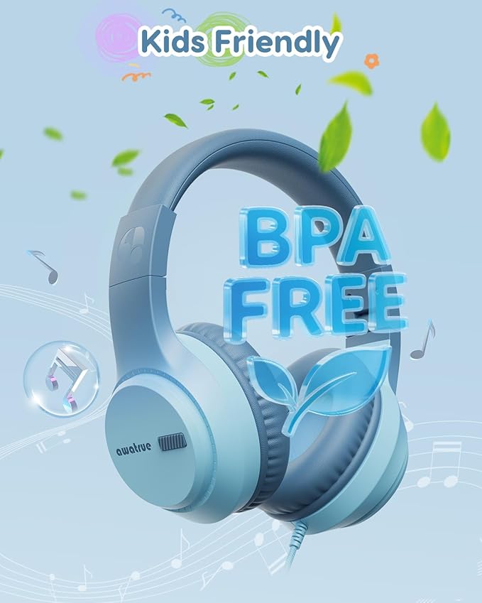 Kids Headphones, 74/85/94dB Volume Limiter, Foldable Wired Over Ear Headphones for Travel, 3.5mm Jack, Toddler Headphones for School, Chromebook, iPad, Tablet, Green