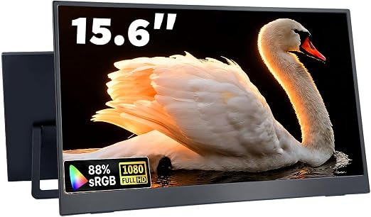 15.6 Inch Portable Monitor, 1080P FHD 60Hz IPS Screen, 72% sRGB HDMI USB-C External Monitor for Laptop PC MacBook Phone Xbox PS5/4, Travel Second Display with Kickstand