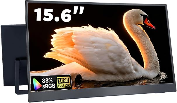 15.6 Inch Portable Monitor, 1080P FHD 60Hz IPS Screen, 72% sRGB HDMI USB-C External Monitor for Laptop PC MacBook Phone Xbox PS5/4, Travel Second Display with Kickstand