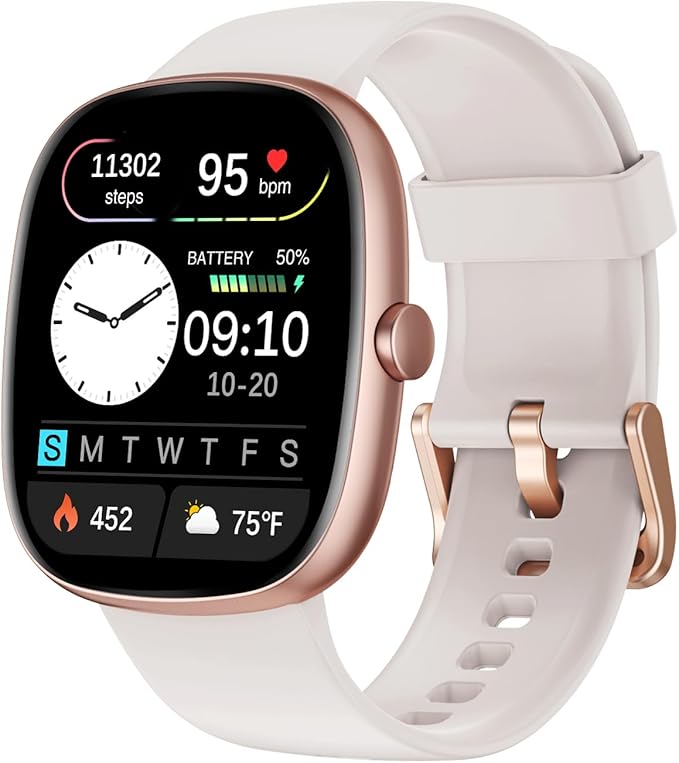 Fitness Tracker with Call Function, 1.85” Fitness Watch for Women and Men, 24/7 Heart Rate & Blood Oxygen Monitor, Sleep Tracker, 100+ Sport Modes, IP68 Waterproof (Starlight)