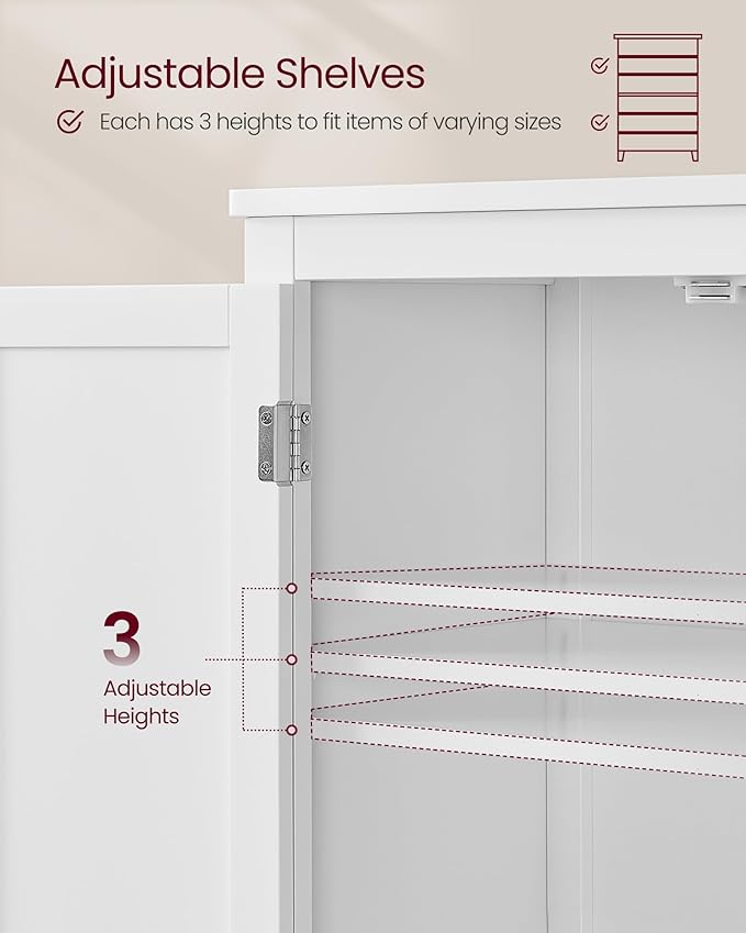 VASAGLE Floor Storage Cabinet, Freestanding Storage Unit with 4 Doors, Adjustable Shelves, 11.8 x 23.6 x 66.9 Inches, for Entryway, Bathroom, Cloud White UBBC550W01
