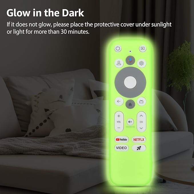 [Glow Green] Luminous Remote Cover Compatible with Onn Android TV 4K UHD Stick TV Box 100024646 100026240 Remote Controller Lightweight Anti-Slip Skin-Friendly Silicone Skin Sleeve