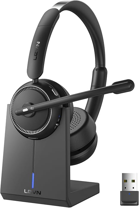 Wireless Headset with Mic for Work, Bluetooth Headset with Microphone AI Noise Cancelling & Mute Button, Wireless Headphones with Mic for Work/Home/Office/Call Center/PC/Laptop/Computer/Teams/Zoom