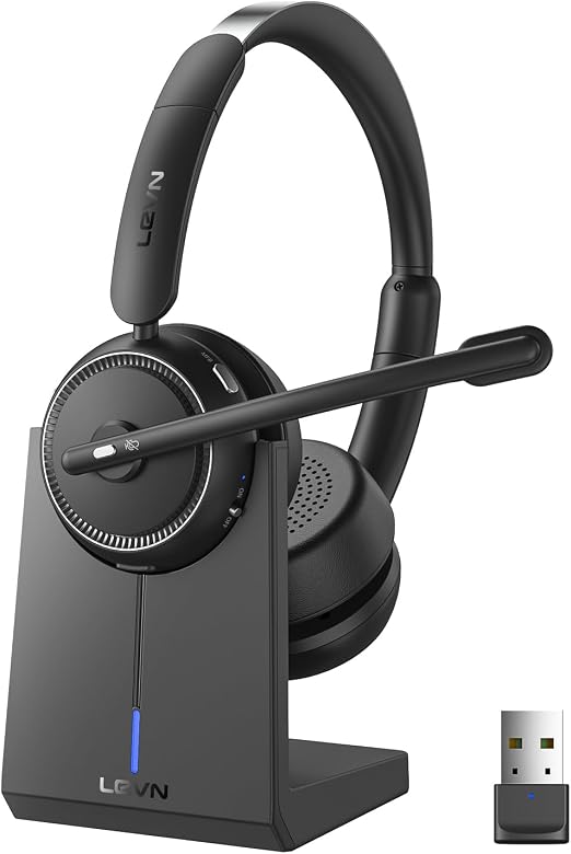Wireless Headset with Mic for Work, Bluetooth Headset with Microphone AI Noise Cancelling & Mute Button, Wireless Headphones with Mic for Work/Home/Office/Call Center/PC/Laptop/Computer/Teams/Zoom