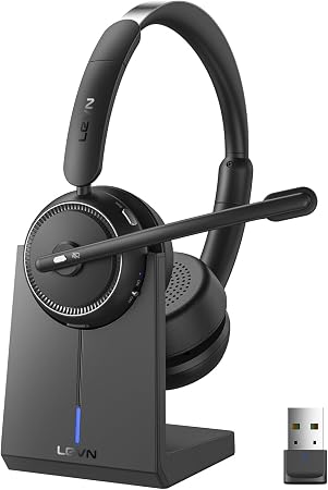 Wireless Headset with Mic for Work, Bluetooth Headset with Microphone AI Noise Cancelling & Mute Button, Wireless Headphones with Mic for Work/Home/Office/Call Center/PC/Laptop/Computer/Teams/Zoom
