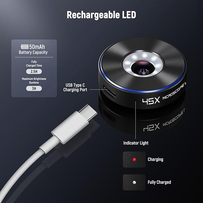 NEEWER 45X Mini Pocket Microscope Lens with 17mm Thread Phone Lens Clip, 2 Brightness LED Light, Microscopic World Observation, USB C Cable, Compatible with iPhone Samsung, LS-32 PRO