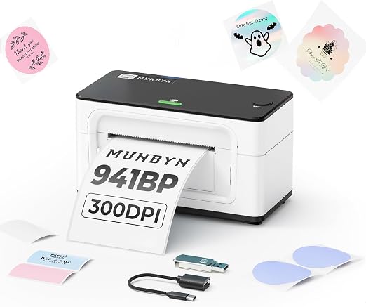 MUNBYN Bluetooth Thermal Label Printer 941BP, 300DPI Wireless 4x6 Shipping