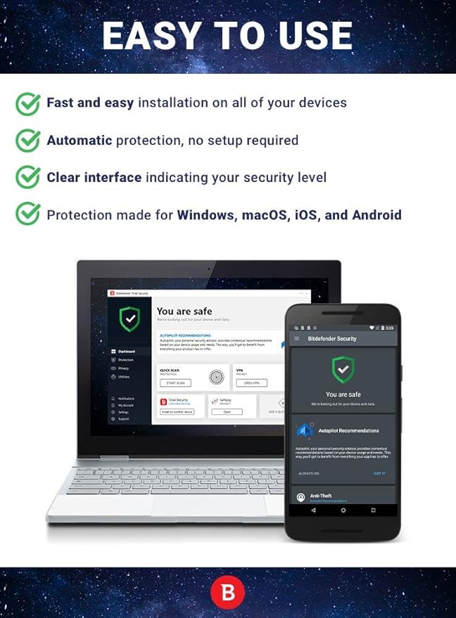 Bitdefender Total Security – Complete Antivirus and Internet Security Suite – 5 Devices | 2 year Subscription | PC/Mac | Activation Code by Mail