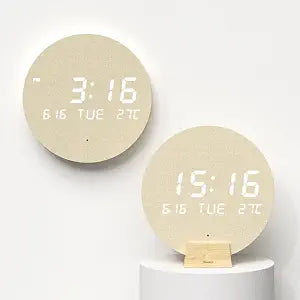 mooas Wood Moon Cordless Mini Digital LED Wall Clock, Date, Temperature