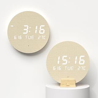 mooas Wood Moon Cordless Mini Digital LED Wall Clock, Date, Temperature - Image 1
