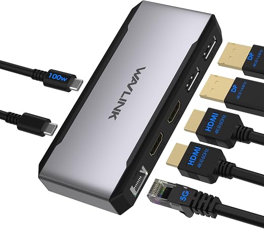 USB C Docking Station Dual HDMI, WAVLINK 4 Monitor Docking Station with Dual DP, Dual HDMI, 100W PD in, 5G Ethernet Port for Dell/HP/Lenovo etc, Windows Systerm Computer Only - Host USB3.2 Required - Image 6