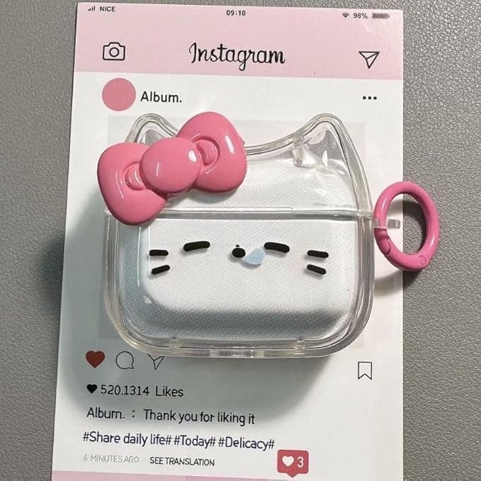 Transparent Clear Earphone Case for AirPods Pro 3 (2025), Lovely Cat Face TPU Silicone Case, Kitty AirPods Pro 3 Cover Protective Skin Shockproof Protector for Earbuds -Sleeping Bowknot Cat