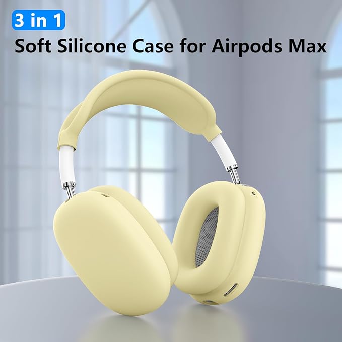 Silicone Case Cover for AirPods Max, Ear Pad Case Cover/Ear Cups Cover/Headband Cover for AirPods Max Headphones, Accessories Soft Silicone Protector for Apple AirPods Max New USB-C (2024) (Yellow)