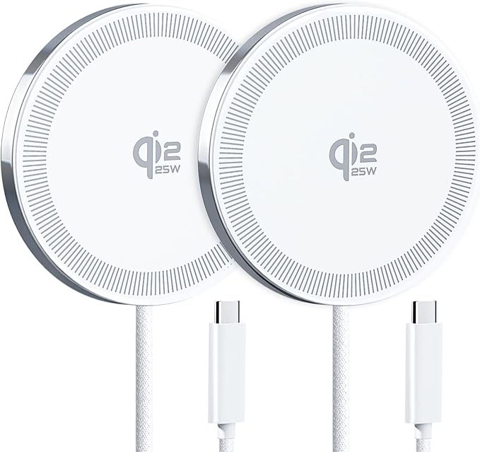 25W Qi2.2 Magnetic Wireless Charger, Fast Charging Pad for iPhone 17/16/15/14/13/12 Series & AirPods, Strong Magnet, Portable for Travel Home Office (Elegant White, 2Pack)