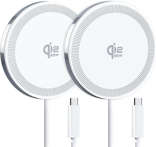 25W Qi2.2 Magnetic Wireless Charger, Fast Charging Pad for iPhone 17/16/15/14/13/12 Series & AirPods, Strong Magnet, Portable for Travel Home Office (Elegant White, 2Pack)