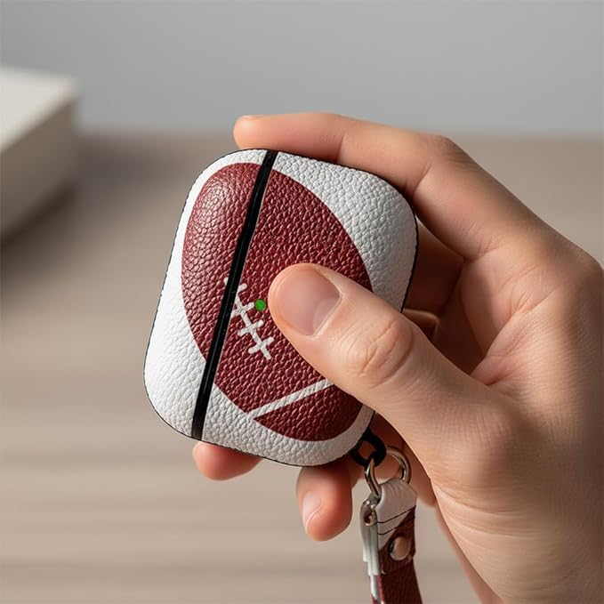 for Airpods 4 Case Cover,Leather Sport Ball Design - Full Protective Hard Case with Keychain, Front LED Visible Skin Accessory for Men Women,Rugby-Model A3058/A3059,Rugby
