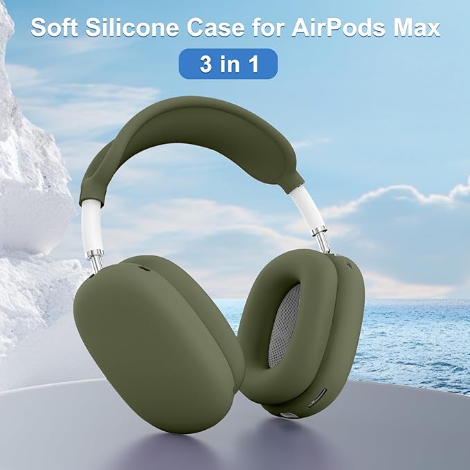 Silicone Case Cover for AirPods Max,Ear Pad Case Cover/Ear Cups Cover/Headband Cover for AirPods Max Headphones,Accessories Soft Silicone Protector for Apple AirPods Max New USB-C (2024) (Army Green)