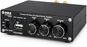 Pyle 2.1 CH Wireless Stereo Power Amplifier - 200W Bluetooth Mini Amp with USB Player, RCA Input, Subwoofer Output, Bass and Treble Control, Compact Audio Streaming Amp