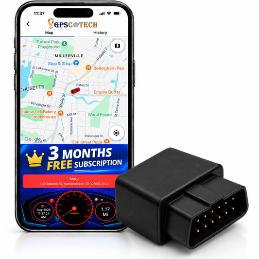 Car GPS Tracker (OBD2 Plug & Play) – 3 Months Free Trial, Real-Time GPS Tracker for Cars, 1-Year History, Speed & Driving Alerts, App Control, Global Coverage - Plans from $4.99/Month