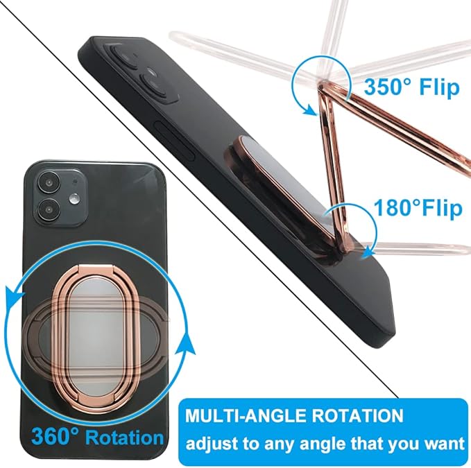 Phone Ring Holder Finger Kickstand, Foldable 360° Rotation Cellphone Grip for Desk, Office Desktop, Cell Phone Stand Compatible with iPhone iPad Smartphones Tablets (with Magnetic Car Mount)
