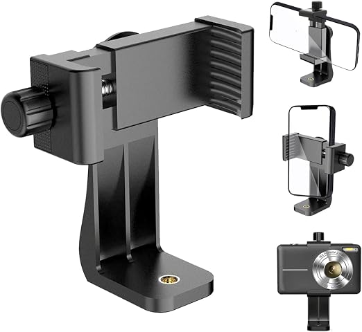Cell Phone Tripod Mount Holder, Smartphone Tripod Cell Phone Holder Mount Adapter Clip, Digtal Camera Bracket Selfie Lens Monopod Adjustable Ring Light for Camcorder,Compatible for Most Cellphones
