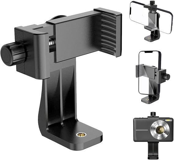 Cell Phone Tripod Mount Holder, Smartphone Tripod Cell Phone Holder Mount Adapter Clip, Digtal Camera Bracket Selfie Lens Monopod Adjustable Ring Light for Camcorder,Compatible for Most Cellphones