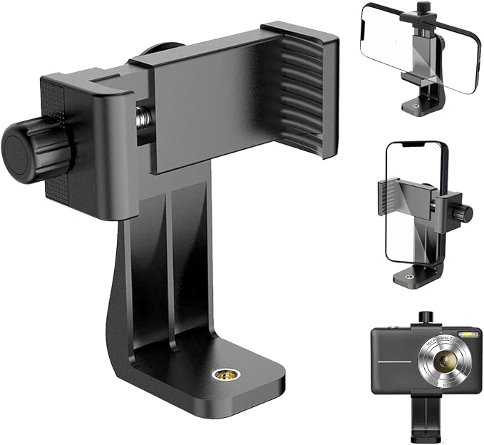 Cell Phone Tripod Mount Holder, Smartphone Tripod Cell Phone Holder Mount Adapter Clip, Digtal Camera Bracket Selfie Lens Monopod Adjustable Ring Light for Camcorder,Compatible for Most Cellphones