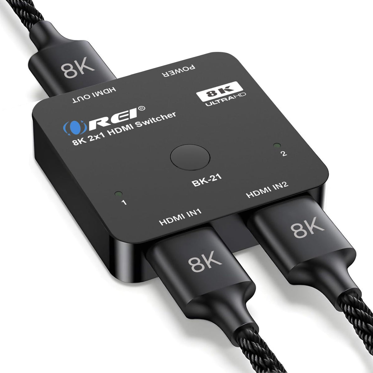 OREI 8K 2-Port HDMI 2.1 Switch, 8K@60Hz, 4K@120Hz, Auto and Manual Switch