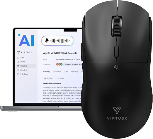 Virtusx Jethro Wireless AI Mouse with Voice Typing & Meeting Recording