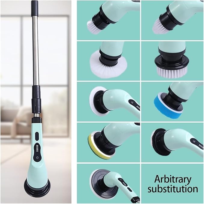 Electric Spin Scrubber, Multi-Purpose Cleaner,9 in 1 Electric Spin Scrubber,Cordless Cleaning Brush with 9 Replaceable Heads,Cordless Shower Scrubber,Adjustable and Detachable Handle(White)