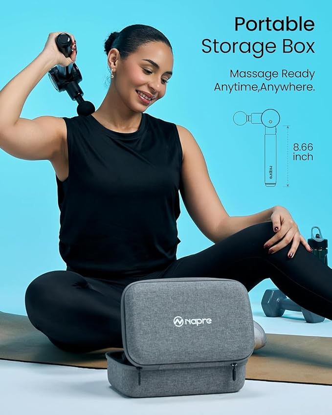 NAPRE Massage Gun with Extension Handle and 3 Adjustable Angles,Deep Tissue Back Massage for Neck/Shoulders/Waist/Legs/Body Pain Relief,Handheld Percussion Muscle Massager with Portable Case,Black