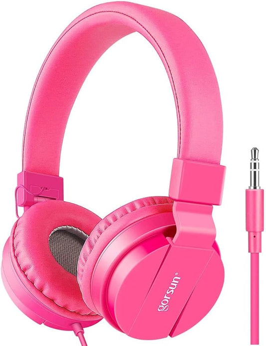 gorsun Kids Headphones, Lightweight Stereo Wired Toddler Headphones, Adjustable Headband Children's Headset for Smartphones Computer Pad Earphones(Pink)