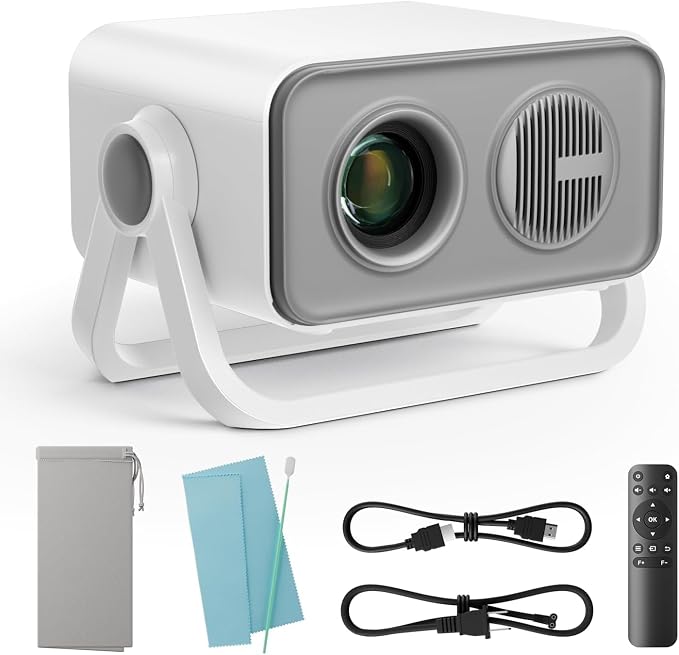 BKZ 2026 pgraded 360°Adjustable Dual Stand AI Auto Keystone Electric Focus Mini Portable Projector with Bluetooth 5.4, 1080P support Outdoor movie Projector compatible with HDMI/USB/Phone (White)