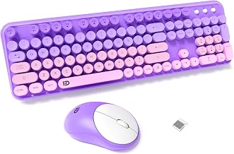 FD Wireless Keyboard and Mouse Combo - 2.4G Full-Sized Cute Colorful Mouse and Keyboard with 104 Round Keys Retro Typewriter Keyboards for Laptop/Windows/PC - Purple Gradient - Image 1