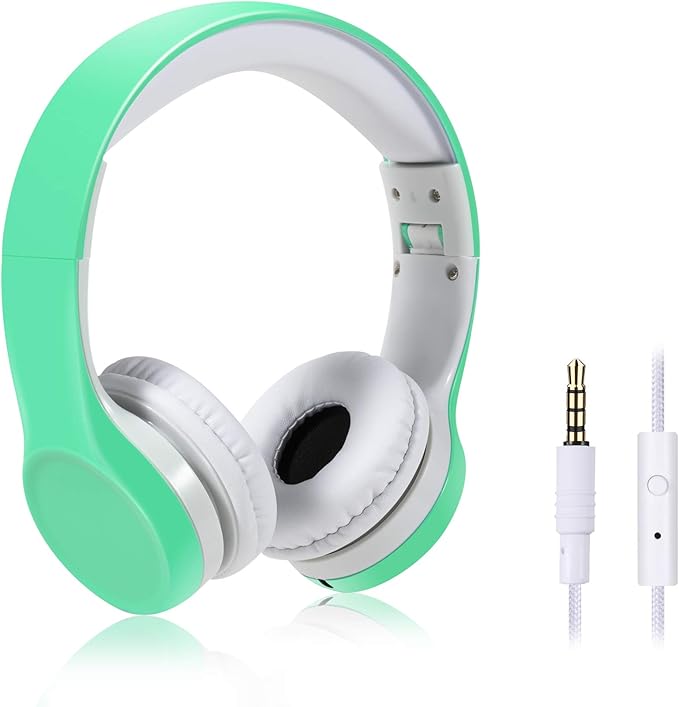 Kids Headphones with Cord, Toddler Headphones with Sharing Function, 85dB/93dB Safe Volume Limit, for Toddler Children Baby Boys Girls On-line Study, School, Travel use (Light Green)