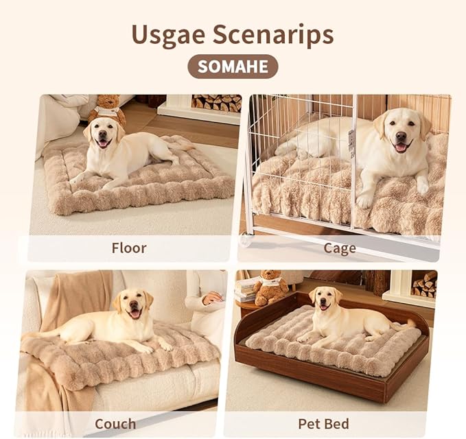 Cat Beds for Indoor Cats Faux Fur Pet Pad Mat Plush Kitten Bed with Non-Slip Bottom for Carriers/Couch Dog & Puppy Friendly 35 x 27 Inch X-Large Coffee