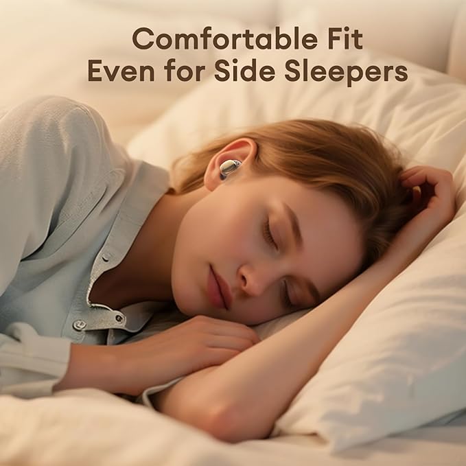PAXA Sleep Headphones for Side Sleepers, Sleep Invisible Earbuds with Vibration Charging Case Wireless Bluetooth 6.0, Soft Silicone Mini Earbuds for Sleeping, Snoring Noise Isolation, S13 Beige