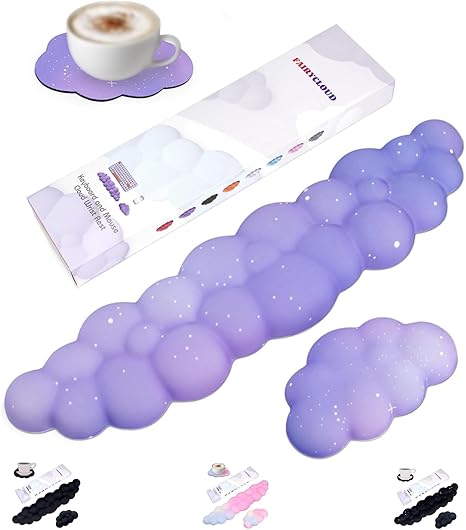 Silky Cloud Wrist Rest Set for Keyboard & Mouse, 16.9", Purple Star