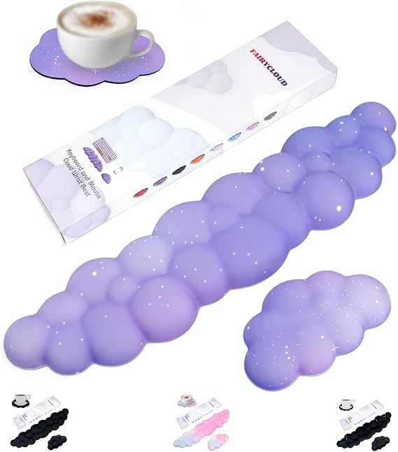Silky Cloud Wrist Rest Set for Keyboard & Mouse, 16.9", Purple Star