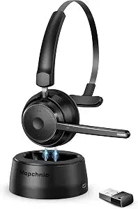 Mopchnic Bluetooth Headset, Wireless Headset with AI Noise-Canceling Microphone On Ear Wireless Headset with USB Dongle for Office Work and Calls