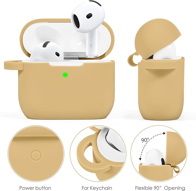 Case Compatible for Apple Airpods 4 - VISOOM Airpods 4 Cases 2024 Cover Women Anti-Drop Silicone iPods 4 Earbuds Wireless Accessorie Charging Cases Girl Bling Keychain for Airpod iPods 4th Generation