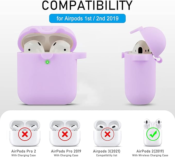 Secure Lock Silicone Case Compatible with AirPods Case 1 & 2 with Bling Keychain, Soft Protective Earpod Case Cover Earbuds Cases Women Girls for Apple Air Pod 2 Case - Lavender