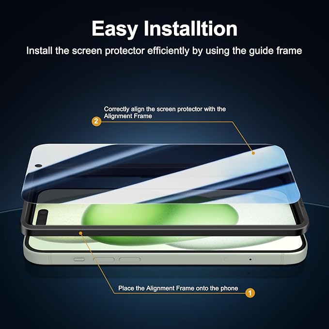 NEW'C 3X Privacy for iPhone 15 Plus Screen Protector (6.7 inches)+ 3X Camera Lens Protector, Sensor Protection, Case Friendly Tempered Glass Film + Dust Plug - Easy Installation Tool Included