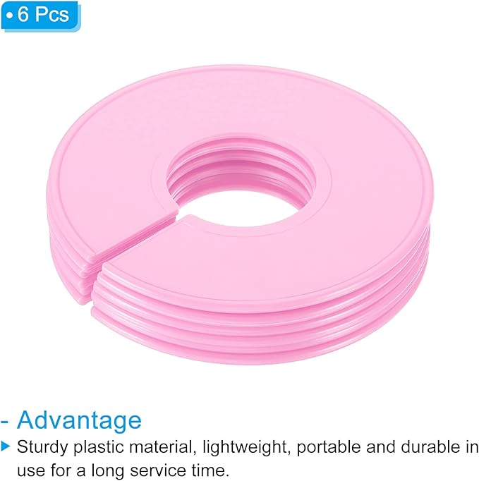 PATIKIL Clothes Dividers, 6 Pack Closet Clothing Rack Size Dividers Blank Labels Sorting Round Separator for Closet, Pink