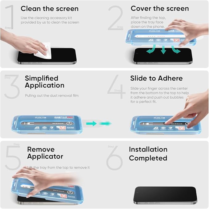 FLOLAB NanoArmour ONETIME PRO for iPhone 16 Screen Protector, Anti-Reflective, PolarSpectra Anti-Rainbow, Tempered Glass, Ultra Clear, Infinity Edge