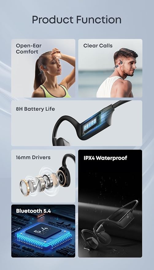 Bone Conduction Headphones, Wireless Bluetooth Open- Ear, Sport Headphones, Quick Charging, Long battery Life, Upgrade Sweat Proof, Earphone for Running, Cycling, Walking, Workout, Gift. Includes Case