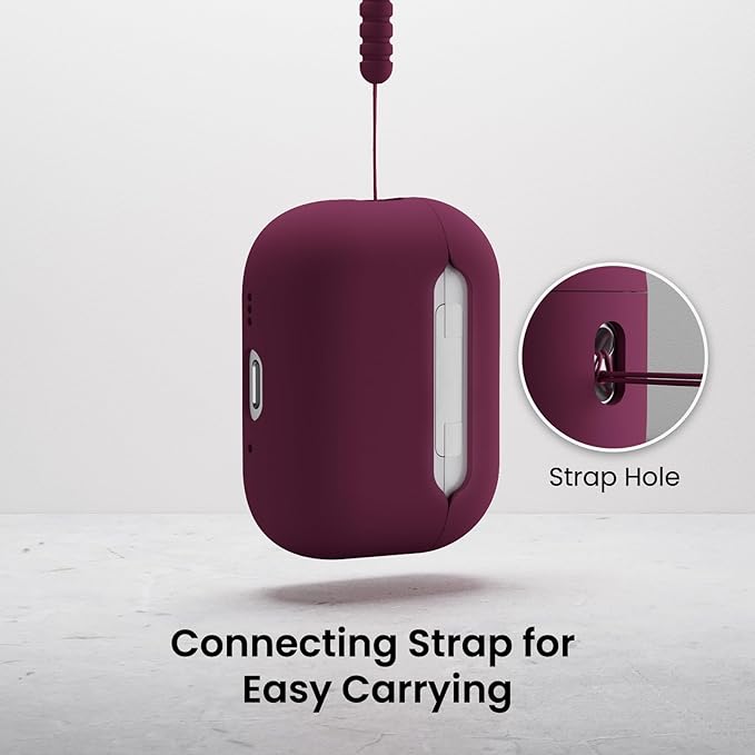 ORNARTO Compatible with AirPods Pro 3 Case 2025, Full Protective Hybrid Silicone for AirPods Pro 3rd Generation Case, Front LED Visible Skin Cover-Wine Red