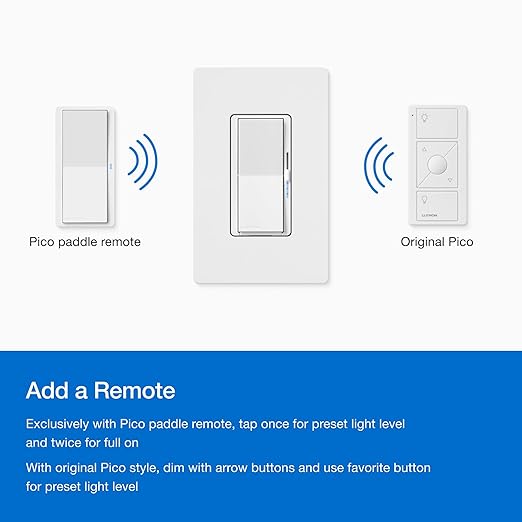 Lutron Diva Smart Dimmer Light Switch for Caseta Lighting (Lutron Smart Hub Required), for LED Lights, 150W, Single-Pole/3-Way, No Neutral, White, 9 Pack