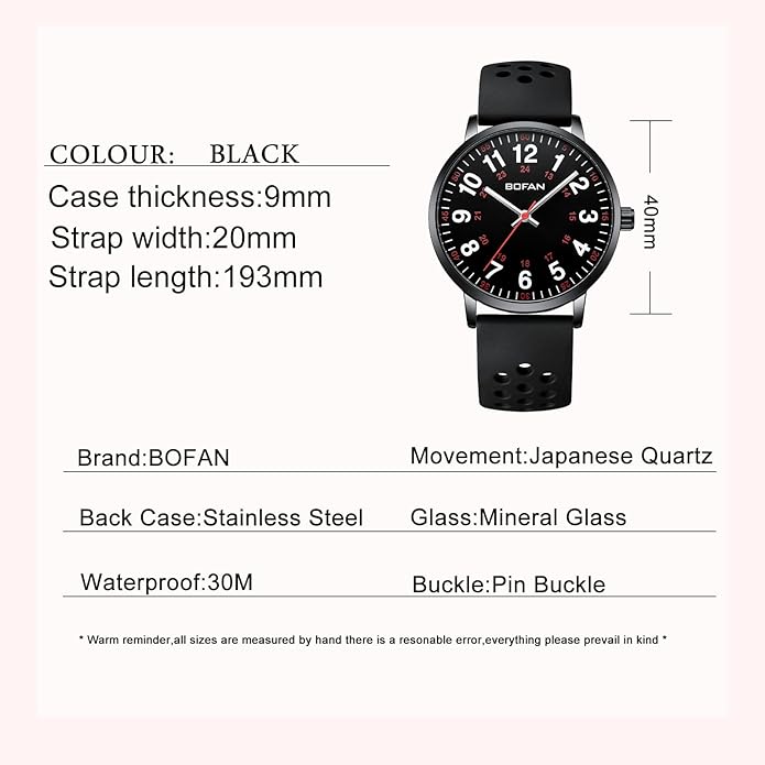 BOFAN Nurse Watch for Medical Professionals,Students,Doctors with Easy to Read Dial,Second Hand and 24 Hour,Soft and Breathable Silicone Band,Water Resistant