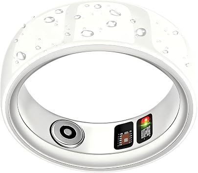 Ceramic Smart Ring for Women Men, Health Tracker Ring, No App Fee, White,7